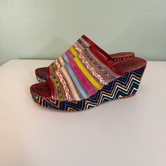 Mules Wedge Sandals 8 Colorful Mesh Leather Open Toe Slip On Retro Festival Boho - Picture 5 of 12